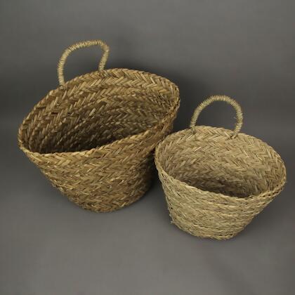 Set of 2 Boho Style Decorative Woven Seagrass Baskets: Rustic Planters with Handles for Indoor Greenery, Adding Bohemian Elegance to Your Interior Decor alternate image