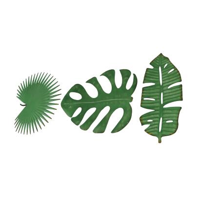 Set of 3 Antiqued Green Metal Tropical Leaf Wall Sculptures - Palmetto, Monstera, Banana Leaves, 17 Inches - For Living Room, Bedroom, Bathroom, Kitchen & Patio alternate image