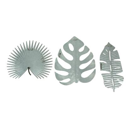 Set of 3 Antiqued Green Metal Tropical Leaf Wall Sculptures - Palmetto, Monstera, Banana Leaves, 17 Inches - For Living Room, Bedroom, Bathroom, Kitchen & Patio alternate image