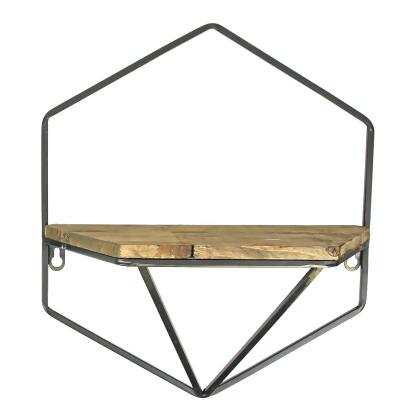 Set of 2 Rustic Wood and Metal Decorative Geometric Style Wall Hanging Floating Shelves for Stylish Display in Living Room, Bedroom, Kitchen, or Bathroom alternate image