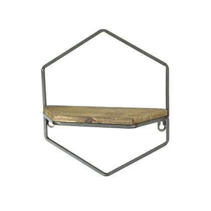 Set of 2 Rustic Wood and Metal Decorative Geometric Style Wall Hanging Floating Shelves for Stylish Display in Living Room, Bedroom, Kitchen, or Bathroom alternate image
