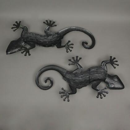 Pair of Vibrant 19.25-Inch Long Multicolor Stamped Metal Gecko Lizard Wall Décor Sculptures - For Indoor/Outdoor Artistry and Dynamic Tropical Ambiance alternate image