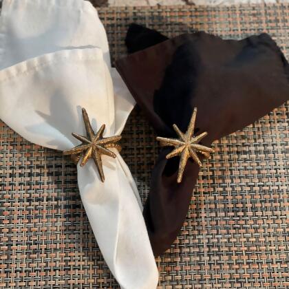 Set of 6 Antique Gold Cast Iron Mid Century Modern Atomic Starburst Napkin Rings - Chic and Elegant Formal Dining Table Decor For MCM Homes - 2.75 Inches Long alternate image
