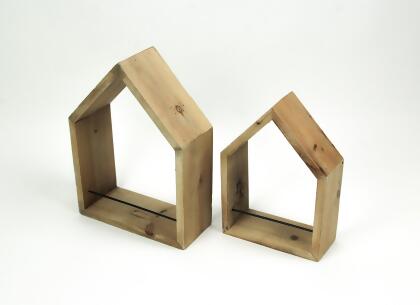 Set of 2 House Shaped Wooden Wall Mounted Shelves alternate image