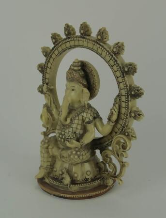 Lord Ganesha Sitting Bone-Finish Resin Statue Holding Sacred Objects - Hindu Deity Figurine - Home Decor Idol - Detailed Craftsmanship -11.75 Inches High alternate image
