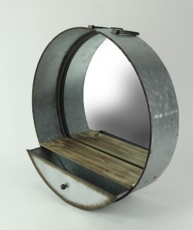 Rustic Galvanized Metal Tub Frame Wall Mirror with Drawer - Industrial Western Decor - Farmhouse Style - Round 20.5 Inch Diameter - Stylish Home Accent alternate image