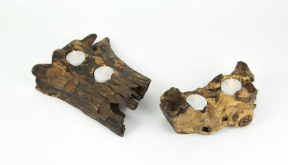 Set of 2 Natural Gamal Root Wood Double Tealight Candle Holders - 8 Inch alternate image