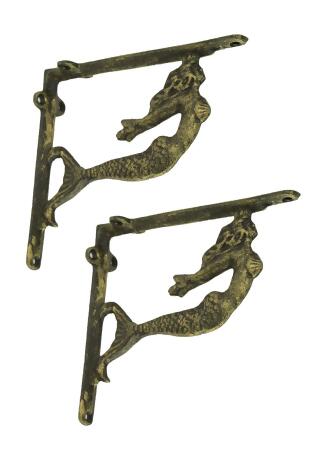 Cast Iron Swimming Mermaid Wall Shelf Bracket Coastal Decor Set of 2 alternate image