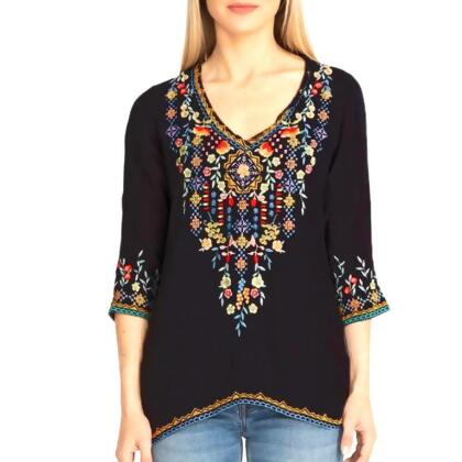 Private Garden Embroidered Tunic Tops In Vivid Colors 