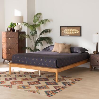 Baxton Studio Efren Mid-Century Modern Honey Oak Finished Wood Bed Frame 