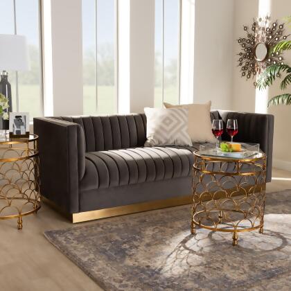 Baxton Studio Aveline Glam and Luxe Velvet Fabric Upholstered Brushed Gold Finished Sofa 