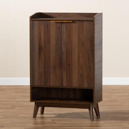 Baxton Studio Lena Mid-Century Modern Walnut Brown Finished 5-Shelf Wood Entryway Shoe Cabinet 