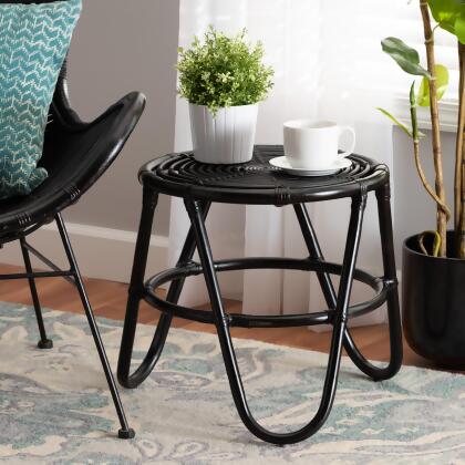 bali & pari Pertessa Modern Bohemian Black Finished Rattan End Table 