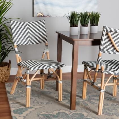 bali & pari Shai Modern French Grey and White Weaving and Natural Rattan Bistro Chair 