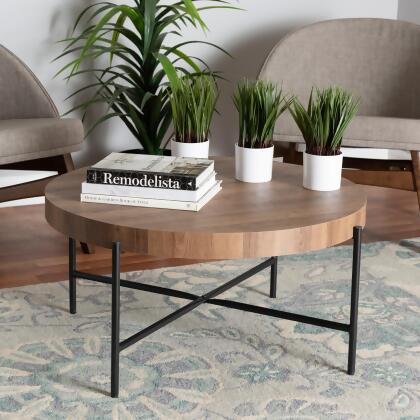Baxton Studio Umar Modern Industrial Walnut Brown Finished Wood and Black Metal Coffee Table 
