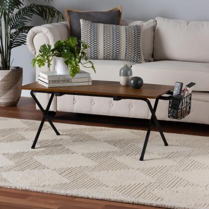 Baxton Studio Mariela Natural Brown and Black Low Profile Coffee Table with Basket 