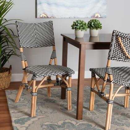 bali & pari Wagner Modern French Black and White Weaving and Natural Rattan Bistro Chair 