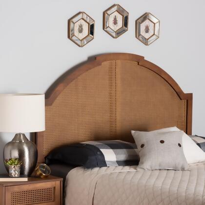 Baxton Studio Madeline Classic and Traditional Ash Walnut Finished Wood Queen Size Headboard with Rattan 