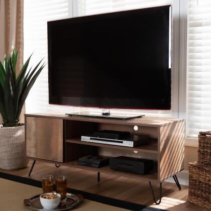 Baxton Studio Iver Modern and Contemporary Rustic Oak Finished 1-Door Wood TV Stand 