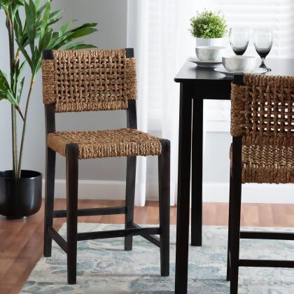 bali & pari Alise Modern Bohemian Dark Brown Mahogany Wood and Seagrass Counter Stool 