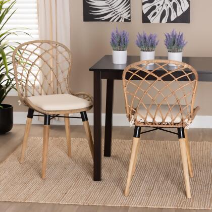 bali & pari Sabelle Modern Bohemian Rattan and Metal Dining Chair Set 