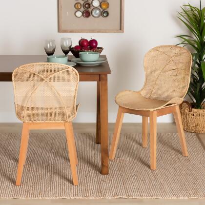 bali & pari Sabelle Japandi Greywashed Rattan and Metal Dining Chair Set 