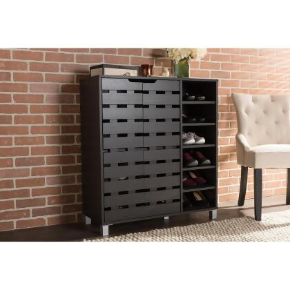 Baxton Studio Shirley Modern 2 Door Shoe Cabinet with Open Shelves 