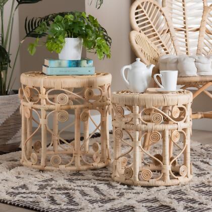 Baxton Studio Bowie Modern Bohemian Natural Brown Rattan 2-Piece Nesting End Table Set 