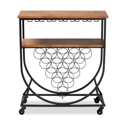 Baxton Studio Dania Antique Vintage Industrial Black Metal and Walnut Finished Wood Mobile Wine Bar Cart alternate image