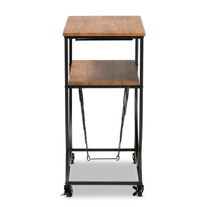 Baxton Studio Dania Antique Vintage Industrial Black Metal and Walnut Finished Wood Mobile Wine Bar Cart alternate image