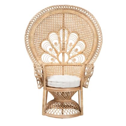 bali & pari Ediva Modern Bohemian Natural Brown Rattan Peacock Accent Chair alternate image