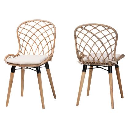 bali & pari Sabelle Modern Bohemian Rattan and Metal Dining Chair Set alternate image