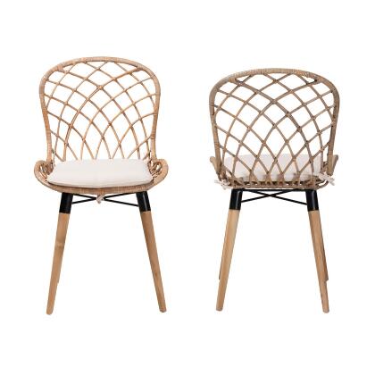 bali & pari Sabelle Modern Bohemian Rattan and Metal Dining Chair Set alternate image