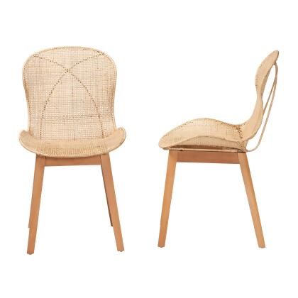 bali & pari Sabelle Japandi Greywashed Rattan and Metal Dining Chair Set alternate image