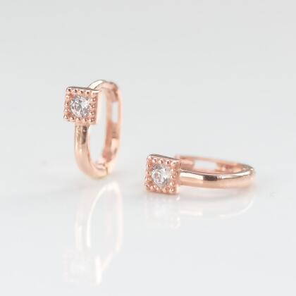 14K Square CZ Lock Earring 方形耳扣耳環-玫瑰金 