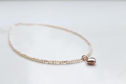 14K Natural Pearl Choker 天然珍珠鎖骨鍊項鍊-大愛心墜子-玫瑰金(K14PG) 