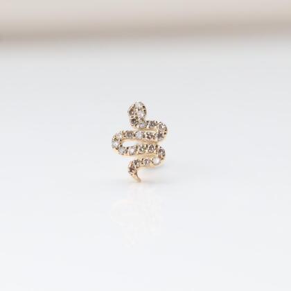 14K Diamond Snake Piercing 鑽石小蛇鎖珠耳環 (單個) 