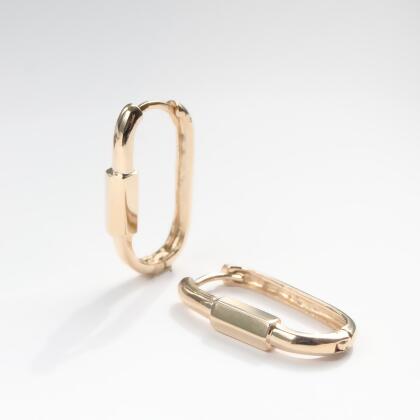 14K 金橢圓扣耳扣耳環-黃k金 