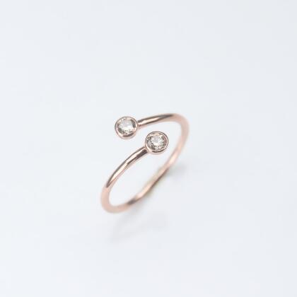 14K Two Tone Diamond 雙鑽開口戒指 0.20ct-#16以上