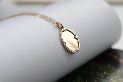 14K Inital Mirror Necklace (Large) 大鏡子刻字客製化項鍊（大） 