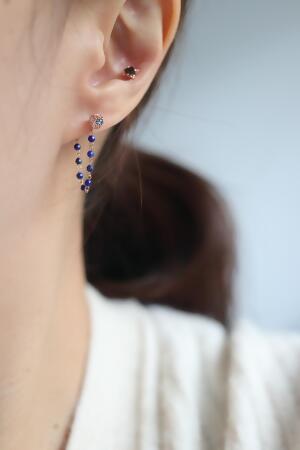 14K Raw Diamond Star Chain Piercing 星星原鑽鍊鎖珠耳環 (單個)