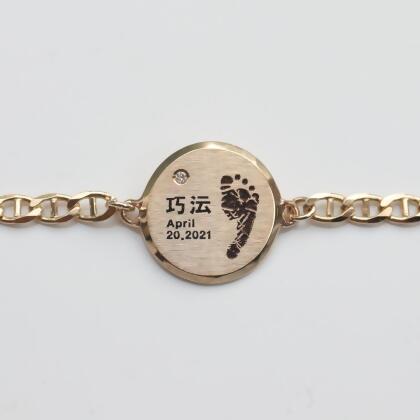 純14K金訂製彌月腳印手鍊(含K金鍊)-玫瑰金(K14PG) 