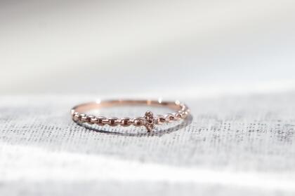 14K Chain Style Diamond Ring 鍊型鑽石小花戒指