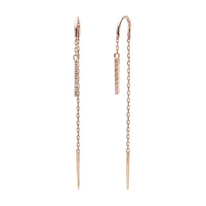 14K Stick Drop CZ Earring 直條鏈墜耳環-玫瑰金(K14RG) 