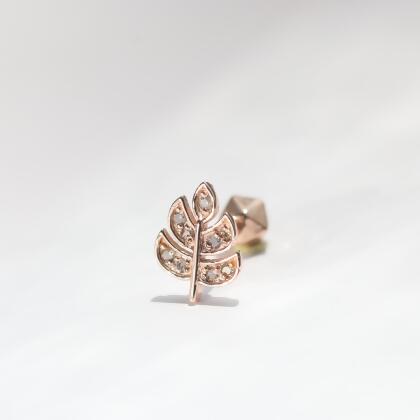 14K Diamond Leaf Piercing 鑽石葉子鎖珠耳環(單個)-耳針6mm