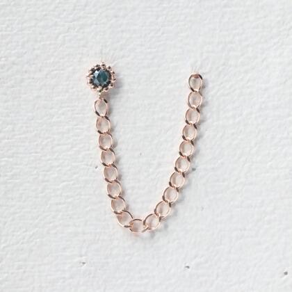 14K Raw Diamond Chain Piercing 原鑽粗鍊鎖珠耳環 (單個)-黃色鑽石