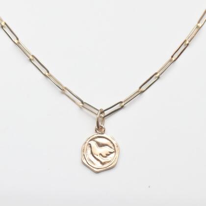 14K Peace and Joyful Pendent (Necklace) 雙面和平鴿墜 (鍊)-典雅短橢圓鍊 