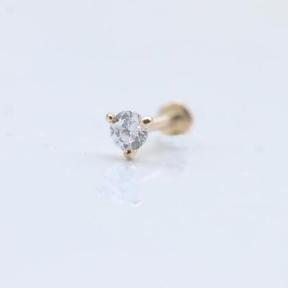 14K三爪鑽鎖珠耳環 (前鎖 平底 圓餅) (單個)_PL355-大(3mm)-實驗室鑽石 
