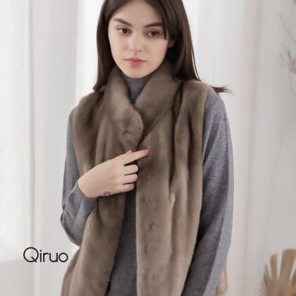 【Qiruo 奇若名品】貂皮背心 現貨 專櫃精品超質感低調背心(皮草背心棕色高雅唯一1件0001D) 