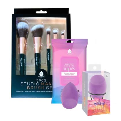 Makeup Essentials Bundle: Brushes, Wipes & Blender Sponge 